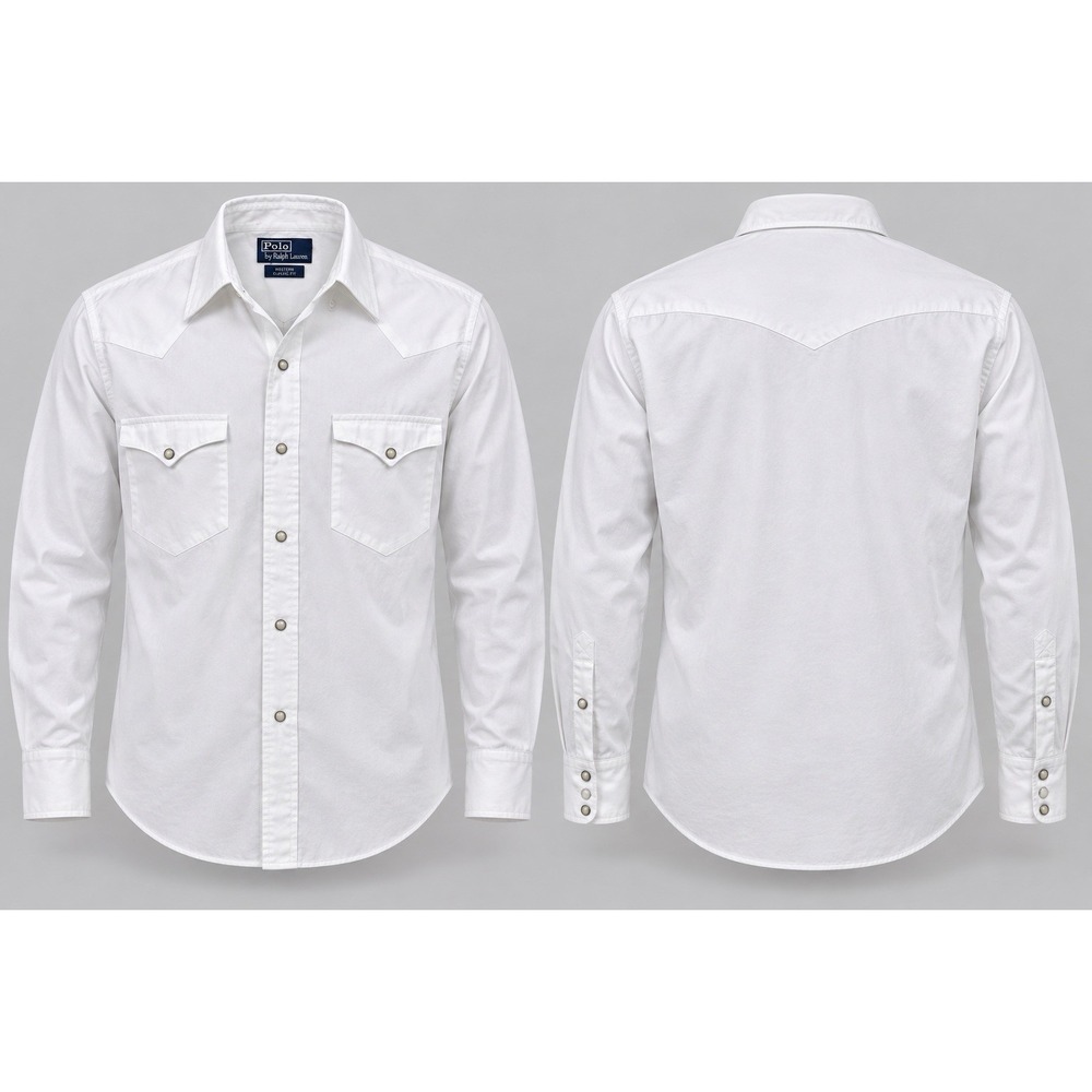 Polo Ralph Lauren Shirt Mens M White Western Pearl Snap Classic Fit Cowboy